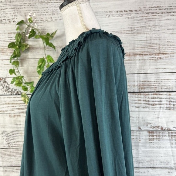 Ann Taylor Blouse Top sz Extra Small Teal Jersey Smocking Prairie Modest Stretch - Picture 10 of 14